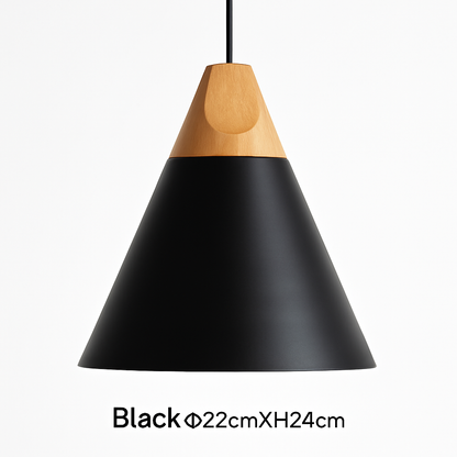Suspension LED bois et aluminium en forme de cône