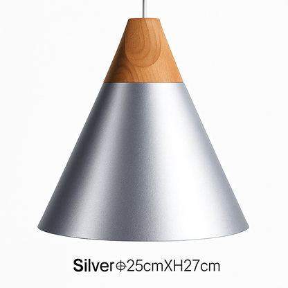 Suspension LED bois et aluminium en forme de cône