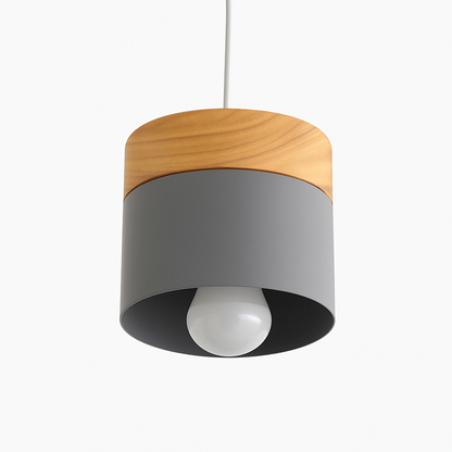 Suspension LED cylindrique en métal et bois Modern