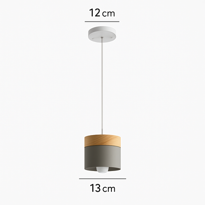 Suspension LED cylindrique en métal et bois Modern