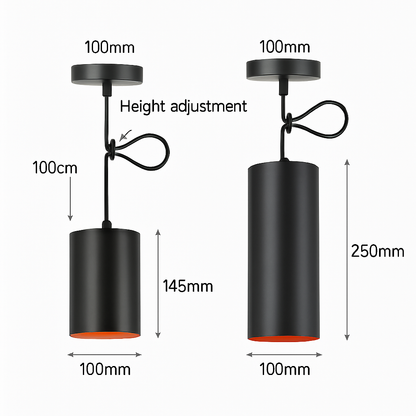 Suspension LED en forme de cylindre noir Vintage