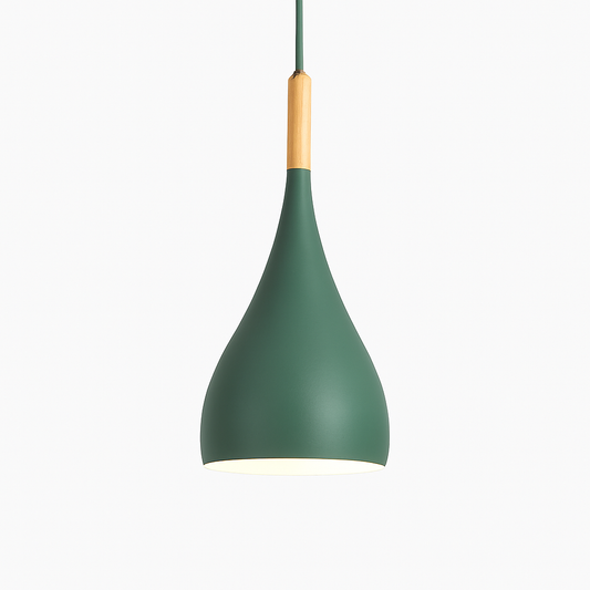Suspension LED en métal coloré et baton en bois Nordic