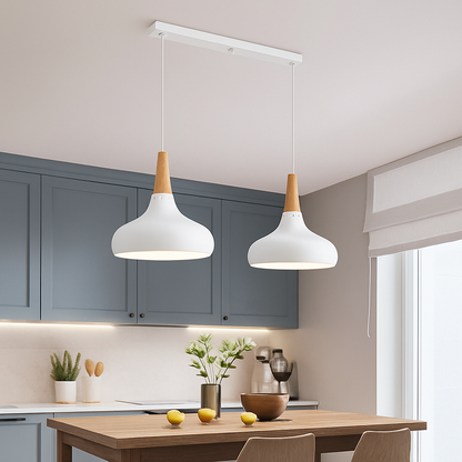 Suspension LED en métal et tige en bois Loft