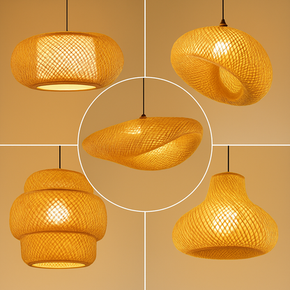 Suspension LED en rotin fait à la main rond chapeau de paille en bambou pastorale Vintage