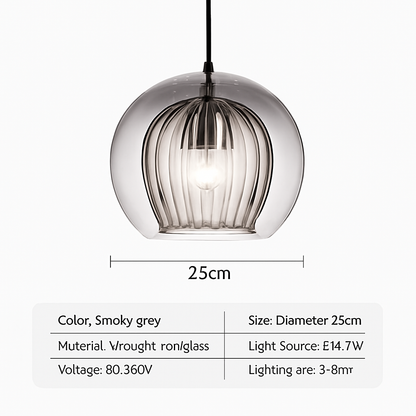 Suspension LED en verre au design nordique gris fumé