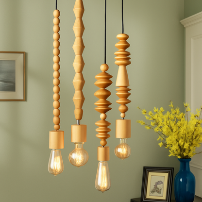 suspension rétro en bois de chêne avec perles géométriques