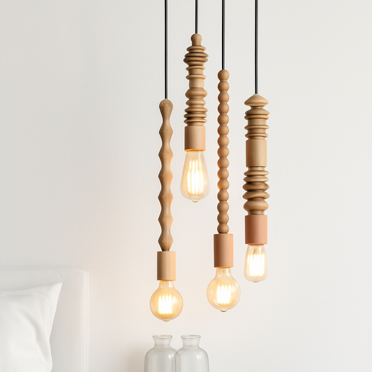 suspension rétro en bois de chêne avec perles géométriques