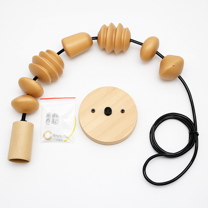 suspension rétro en bois de chêne avec perles géométriques